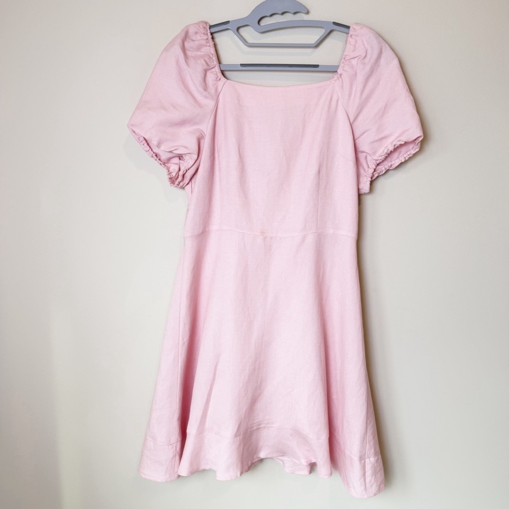 LOFT Light Pink Puff Sleeve Midi Dress